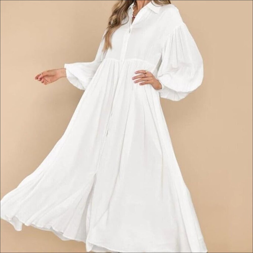 NWT Palms Away White Button Down Flowy Dress- Small